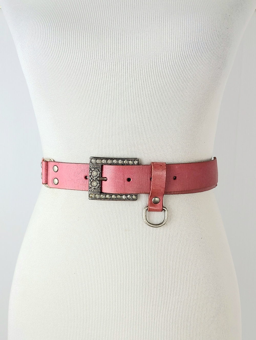Linea Pelle Pink Studded Rhinestone Handmade Distressed Genuine Leather Belt